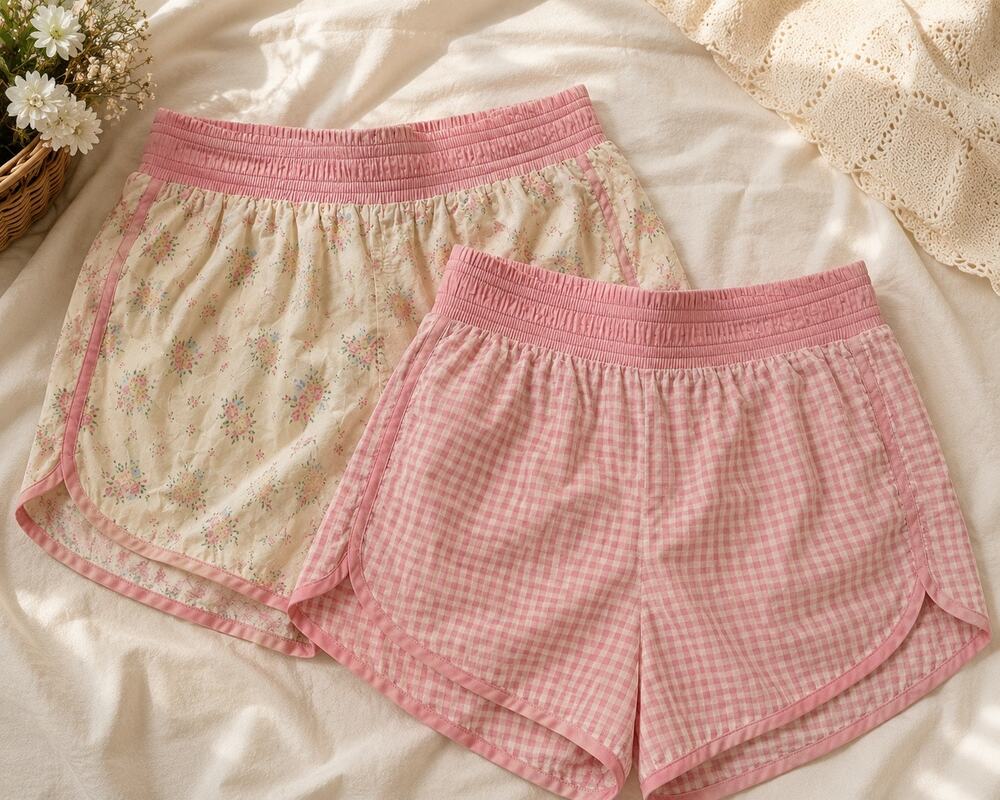 Rewash 100% Cotton Floral & Pink Gingham Shorts Bundle